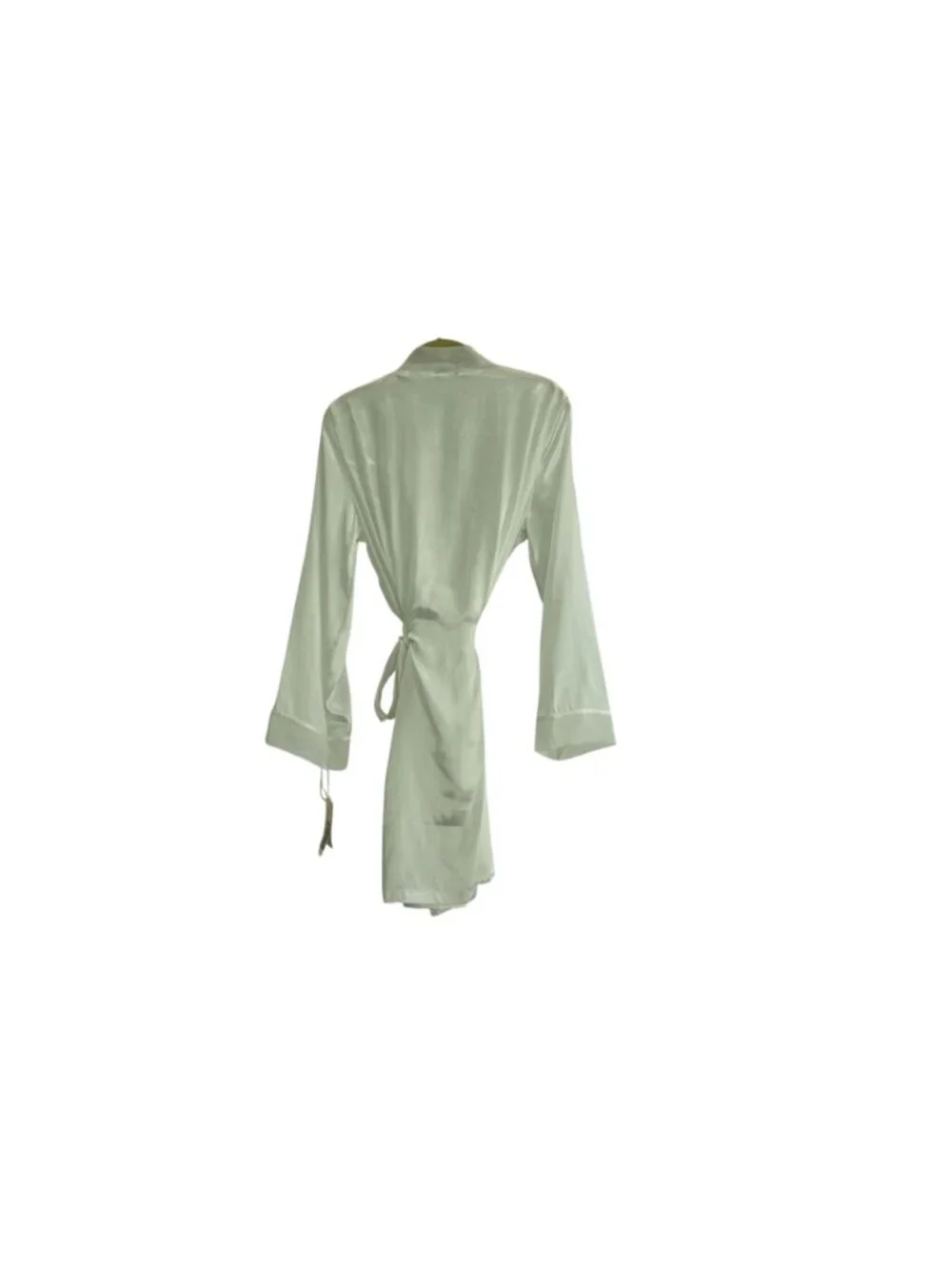 NWD Linea Donatella Satin Lace Trim Robe Sz S/M Ivory Long Sleeve Wrap Kimono